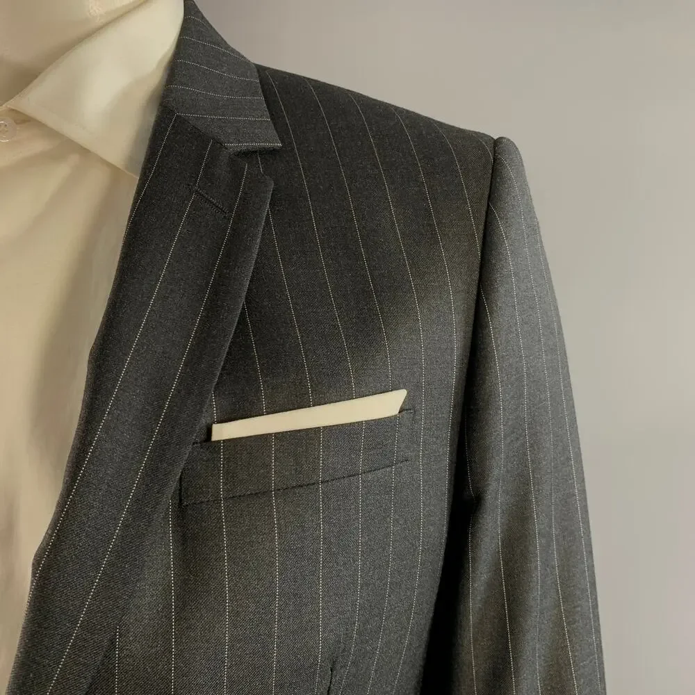 NEIL BARRETT Chest Size XL Grey Pinstripe Wool Notch Lapel 34 35 Suit
